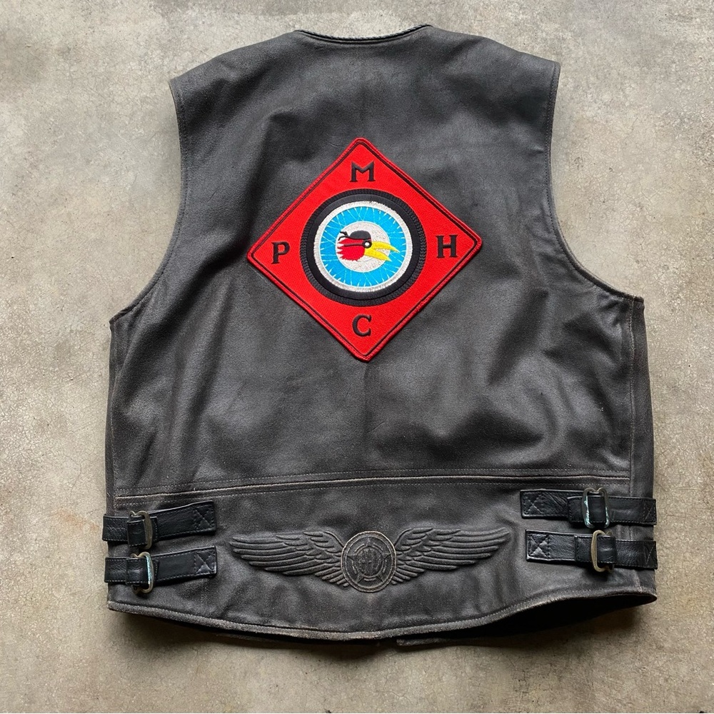 Vintage 90s PHMC Biker club vest Harley Davidson Motorcycle Leather Men’s Large